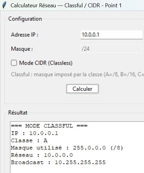 Calcul d'adresse réseau en mode classful : la classe impose le masque.